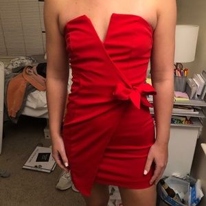 Red bow tie bodycon dress